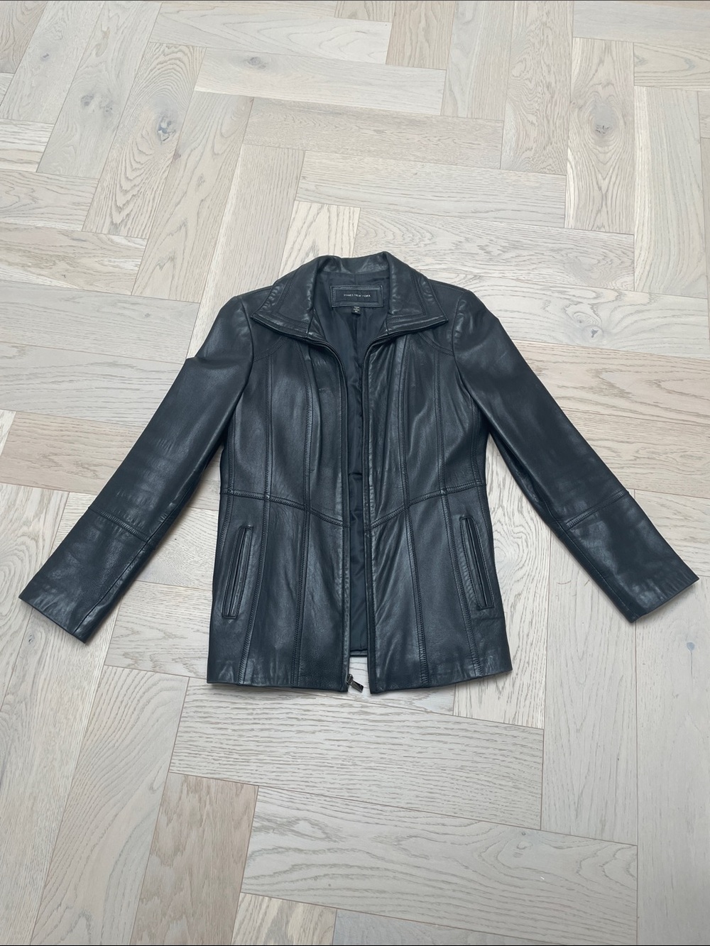 Jones New York Black Leather Zip-Up Jacket